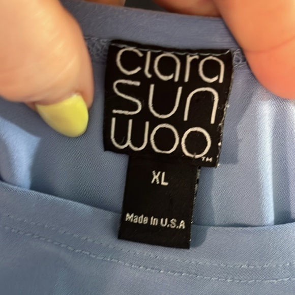 Clara Sun Woo Tunic Top Asymmetrical Hem 3/4 Sleeves Blue Size XL - Picture 6 of 7